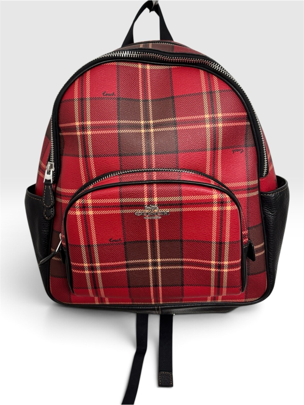 COACH Court Backpack CC145 Red Black Tartan Plaid - Picture 2 of 10